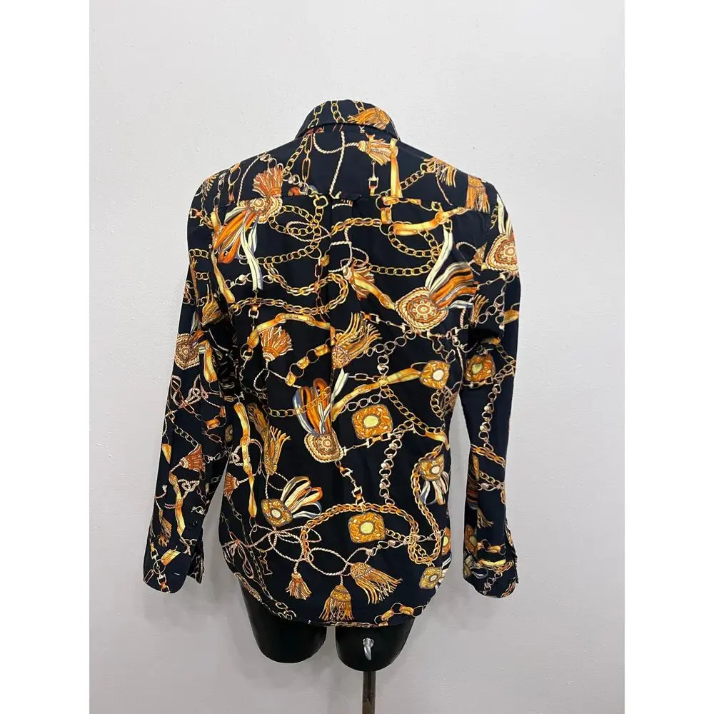 Cactus Man Shirt Sz S Button Down L/S Black All Over Equestrian‎ Print Western